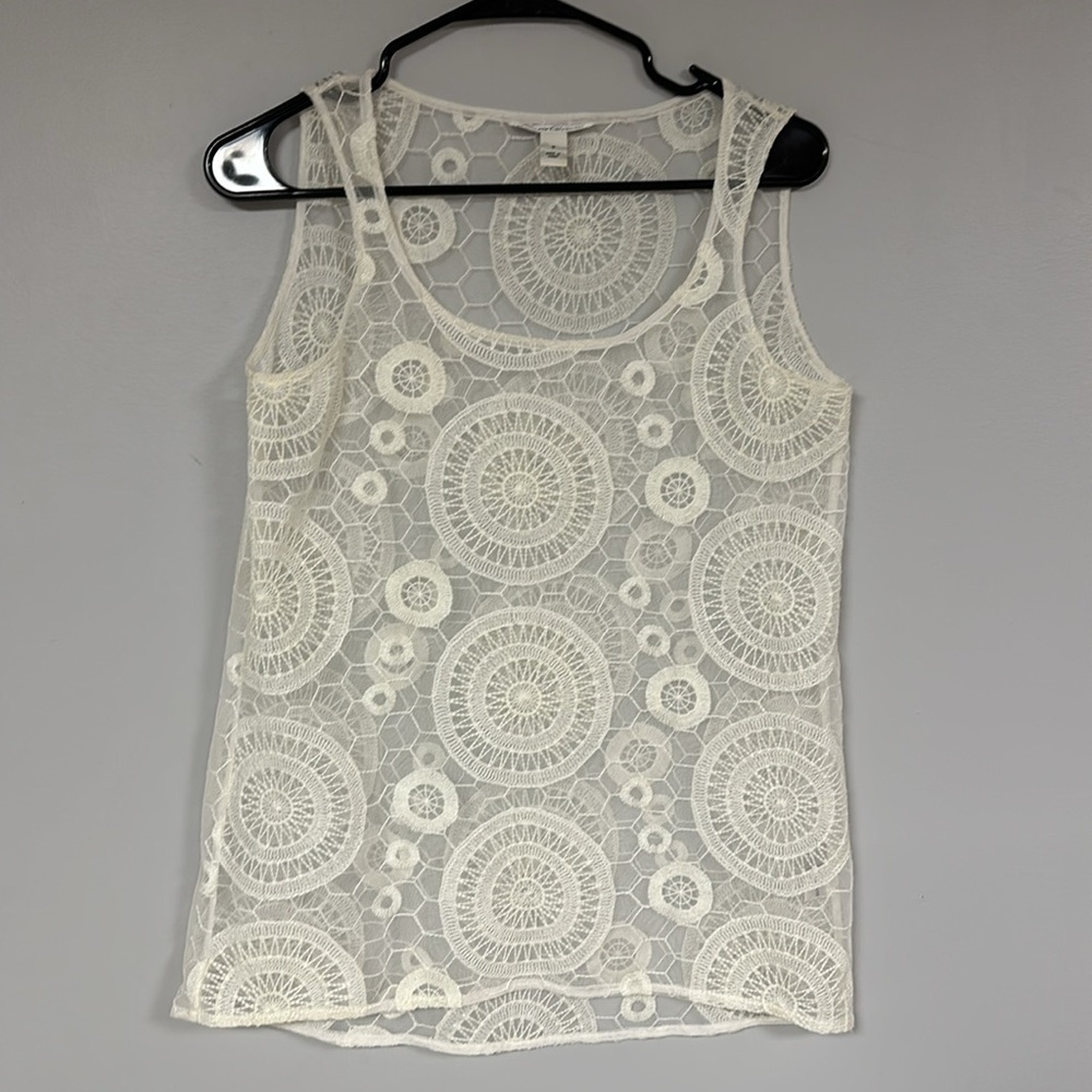 Kenneth Cole New York Sheer White Lace top, size 0